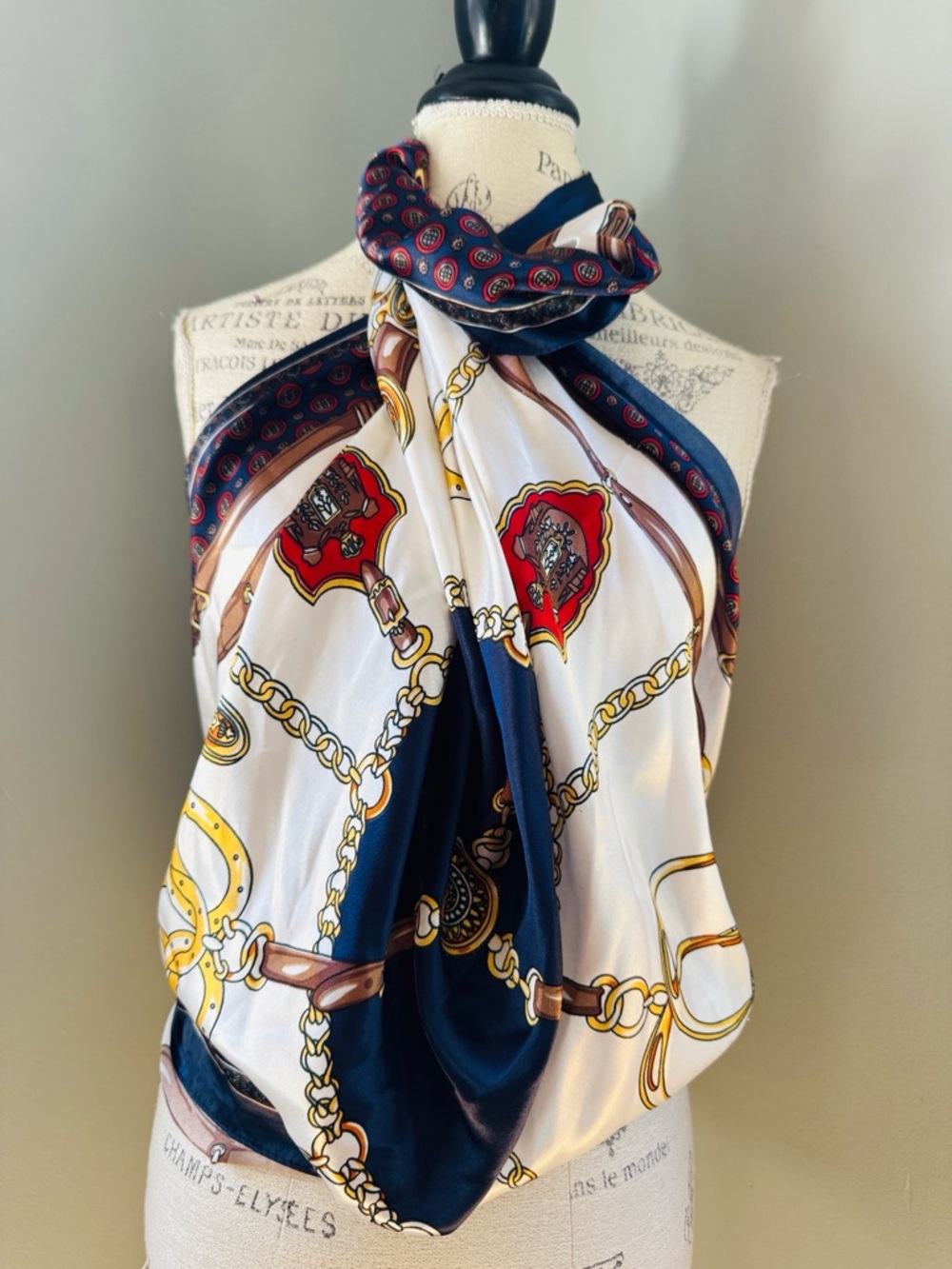 Equestrian Horsebit and chain, leather strap, large scarf